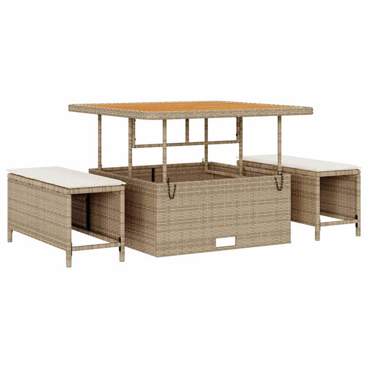 Garten Essgruppe Beige Poly-Rattan
