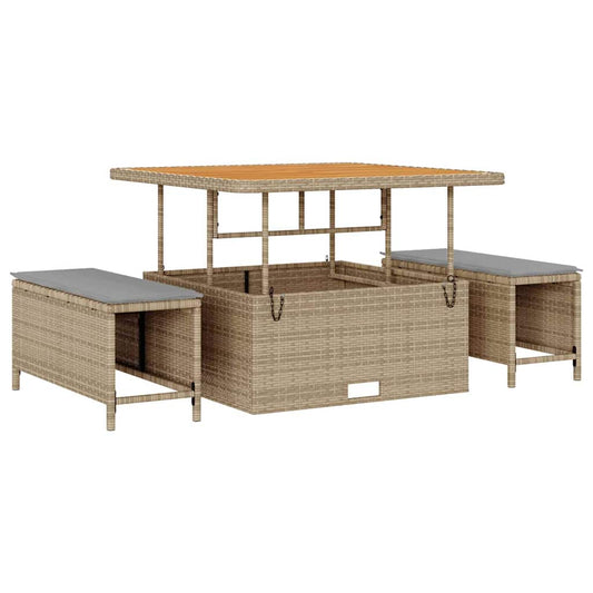 Garten Essgruppe Beige Poly-Rattan