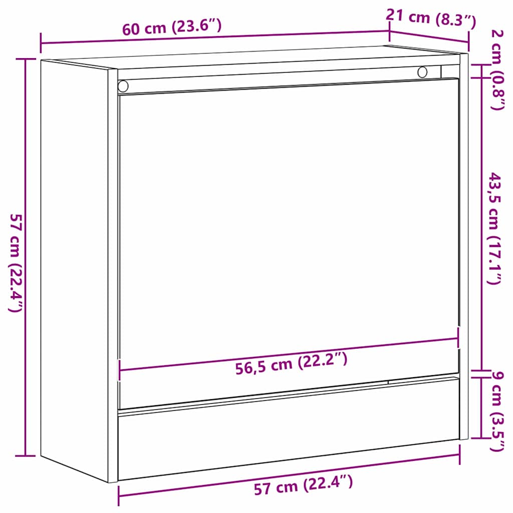 Schuhschrank mit Speicher Altholz 60 x 21 x 57 cm Holzwerkstoff
