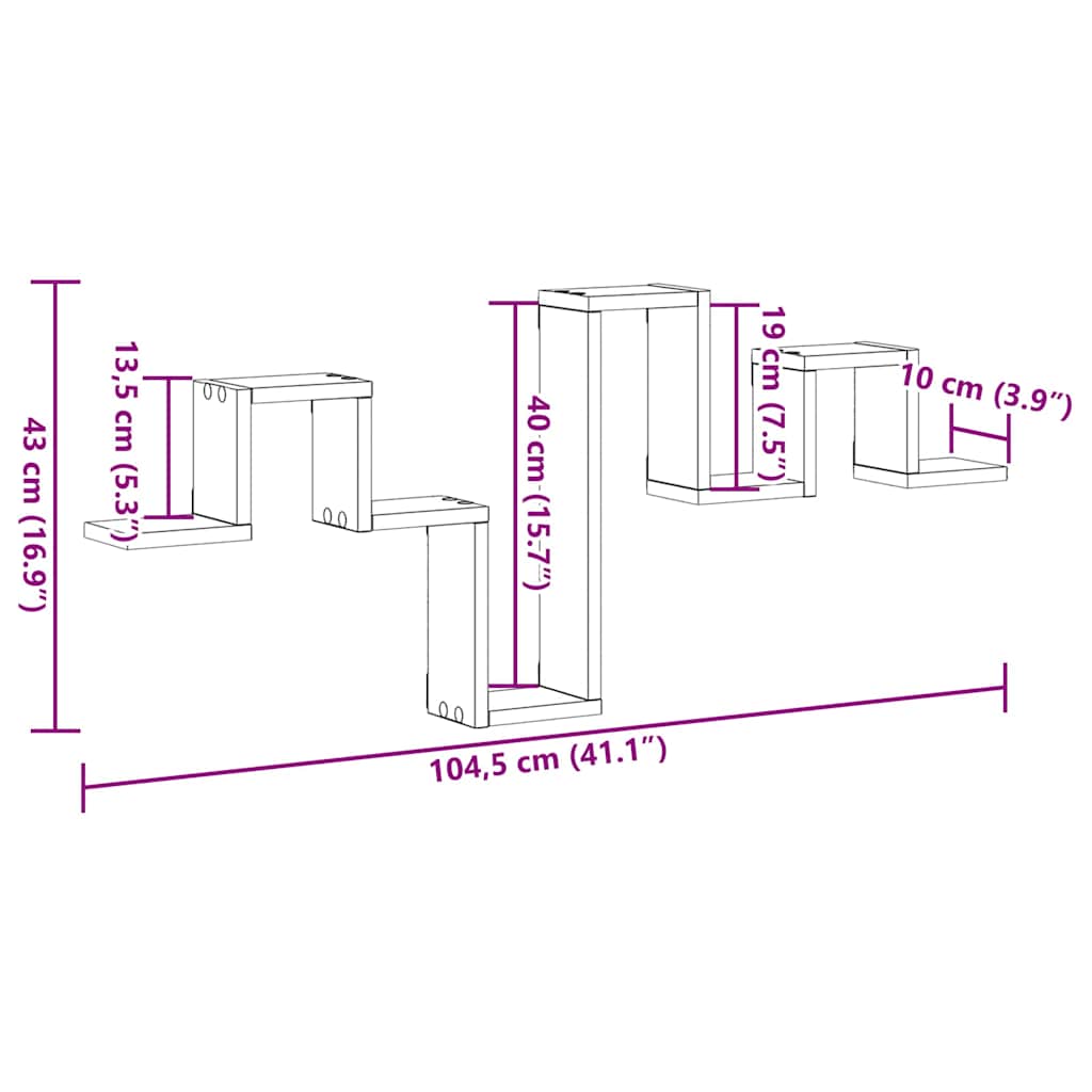 Wandregal Schwarz Eichen-Optik 104.5 x 10 x 43 cm Holzwerkstoff