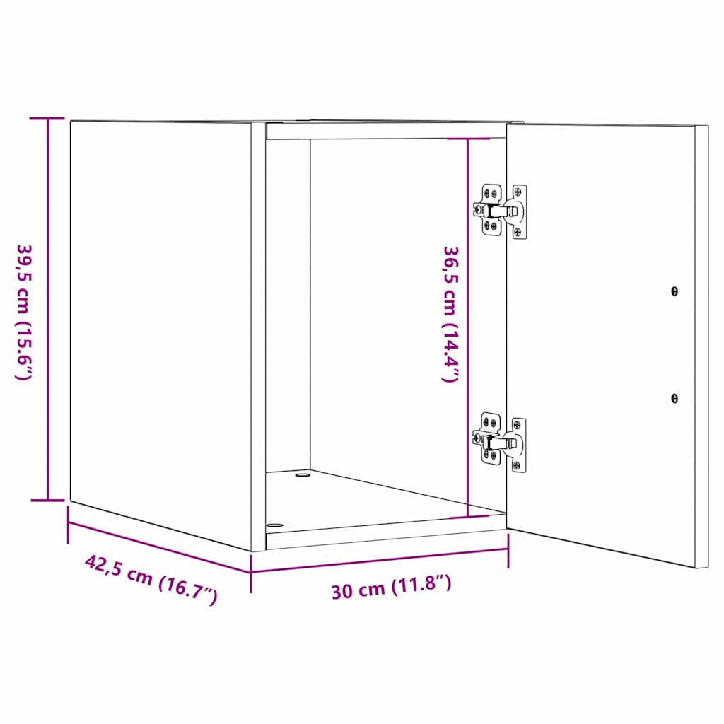 Wandschrank Wandmontiert Schwarz Eichen-Optik 30 x 42.5 x 40 cm