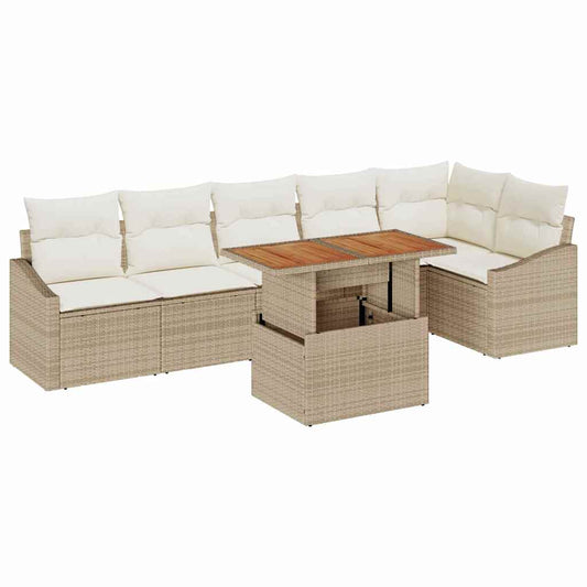 Garten Essgruppe mit Kissen mit Kissen 7 pcs Beige und Creme