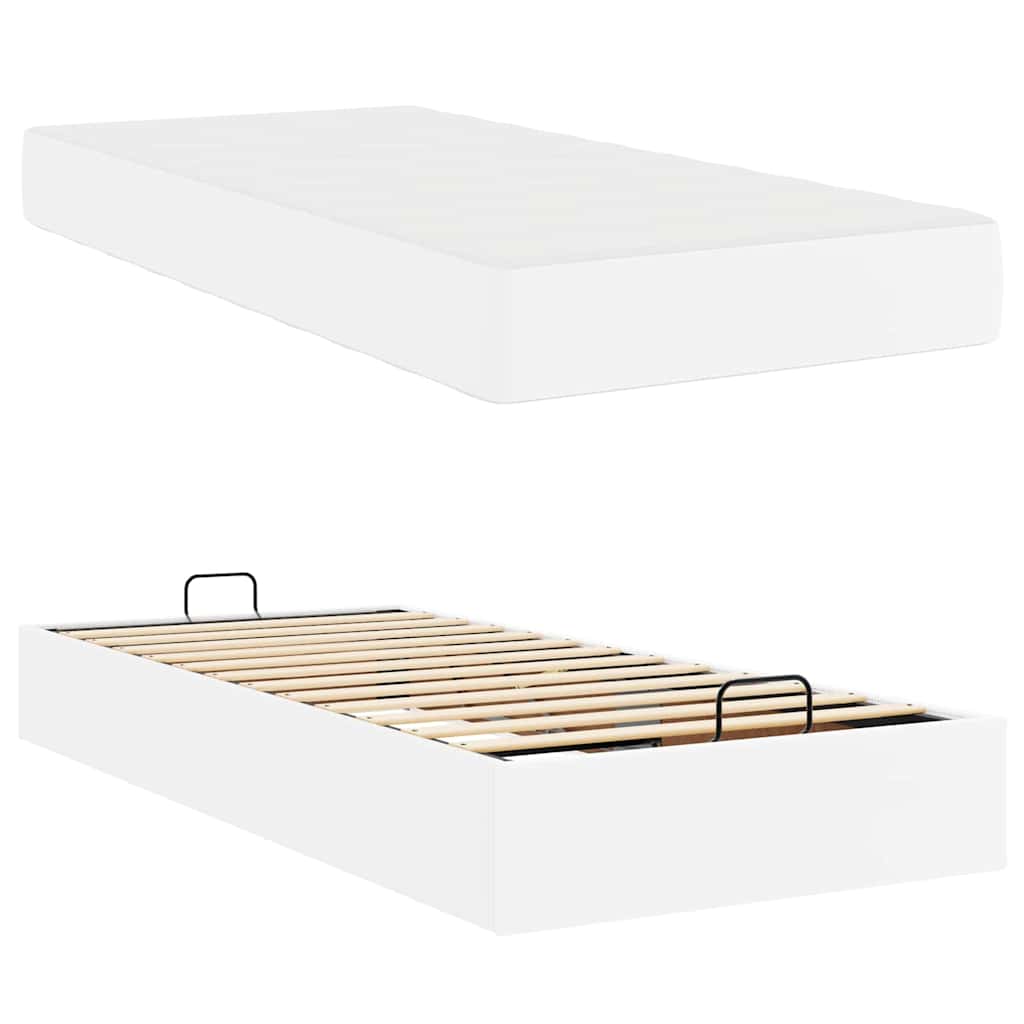 Bettgestell mit Matratze Reinweiß 90 x 200 cm Kunstleder