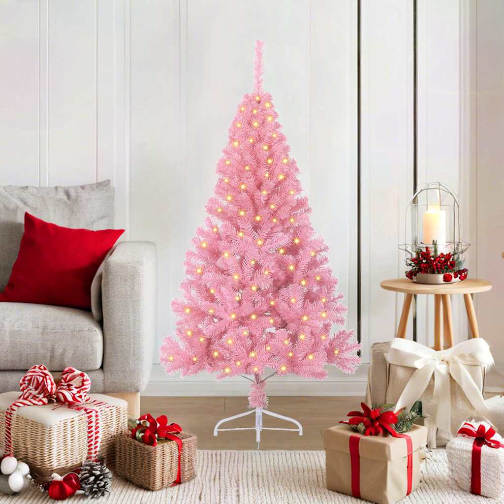 Künstlicher vorbeleuchteter Weihnachtsbaum Rosa 120 cm PVC