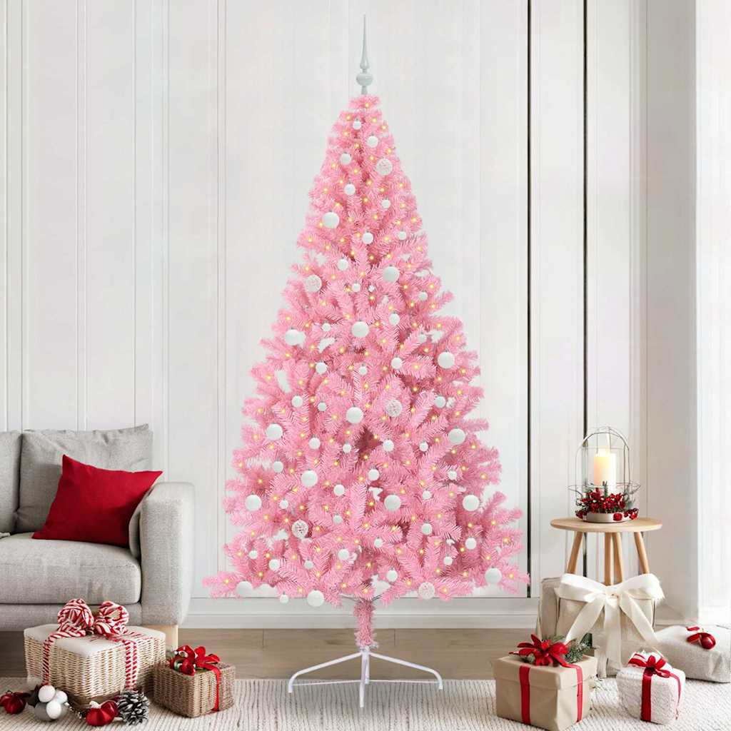 Künstlicher vorbeleuchteter Weihnachtsbaum Rosa 240 cm PVC