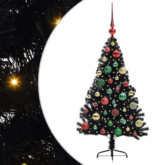 Künstlicher vorbeleuchteter Weihnachtsbaum Schwarz 120 cm PVC