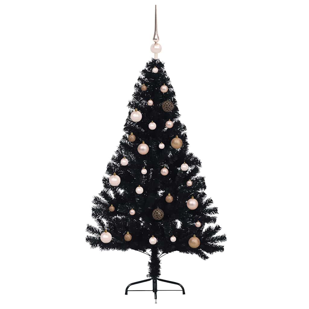 Künstlicher vorbeleuchteter Weihnachtsbaum Schwarz 150 cm PVC
