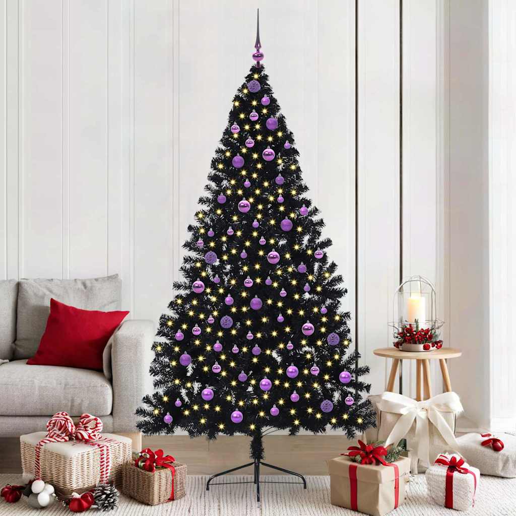 Künstlicher vorbeleuchteter Weihnachtsbaum Schwarz 210 cm PVC