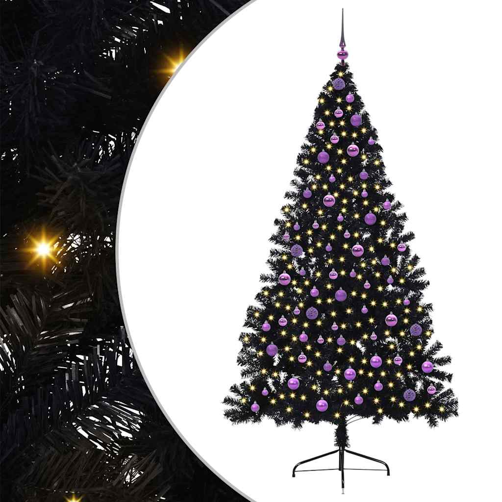 Künstlicher vorbeleuchteter Weihnachtsbaum Schwarz 210 cm PVC