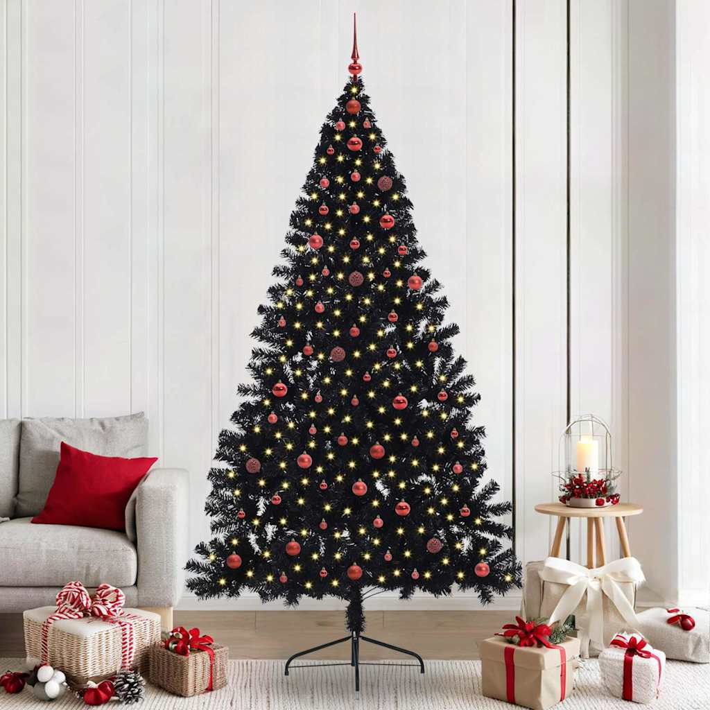 Künstlicher vorbeleuchteter Weihnachtsbaum Schwarz 240 cm PVC