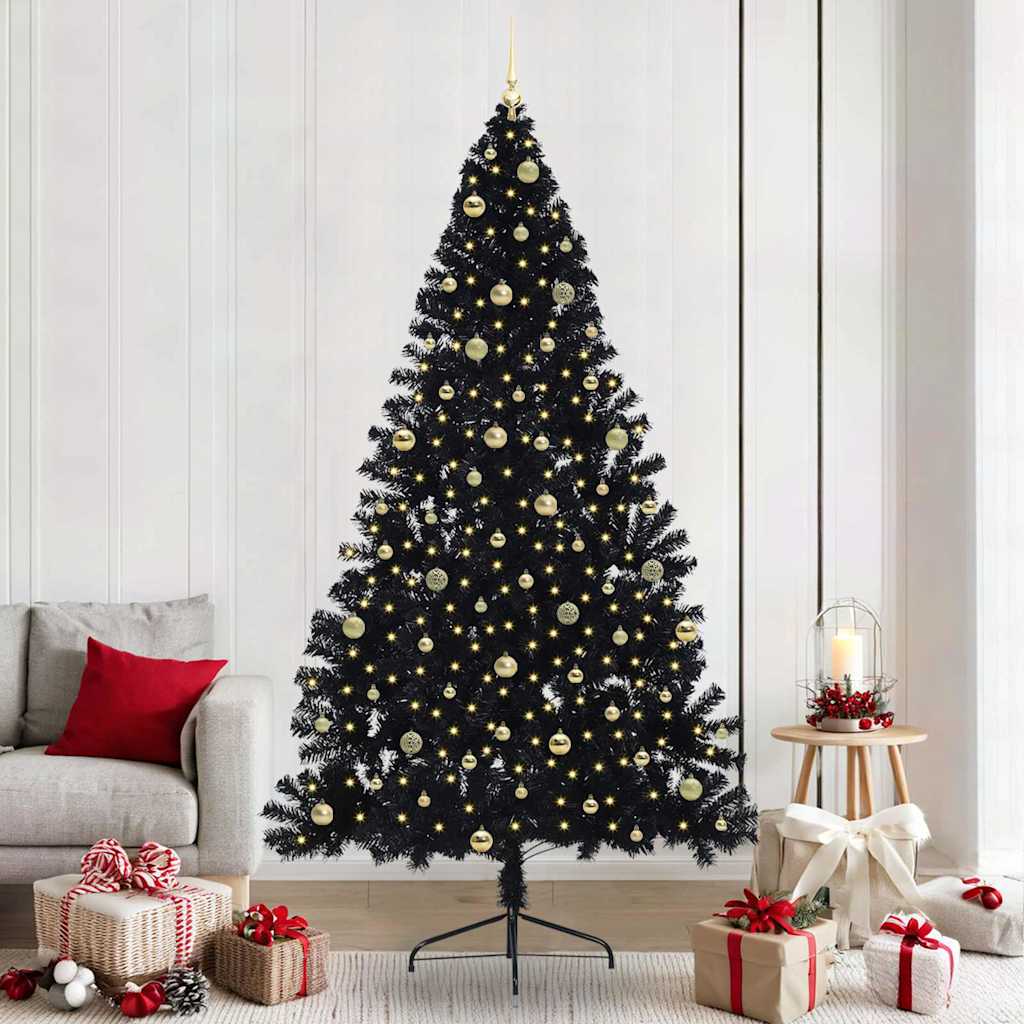 Künstlicher vorbeleuchteter Weihnachtsbaum Schwarz 240 cm PVC