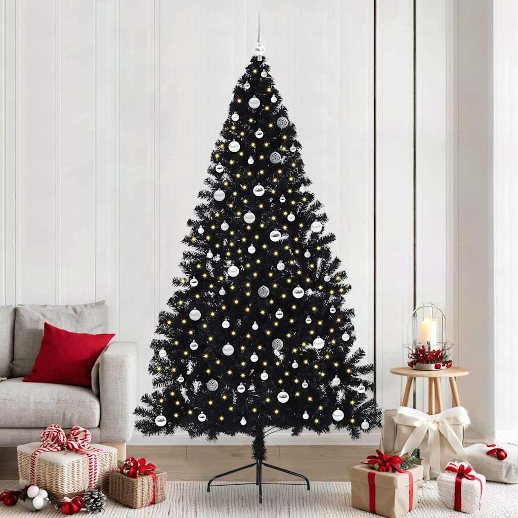 Künstlicher vorbeleuchteter Weihnachtsbaum Schwarz 240 cm PVC