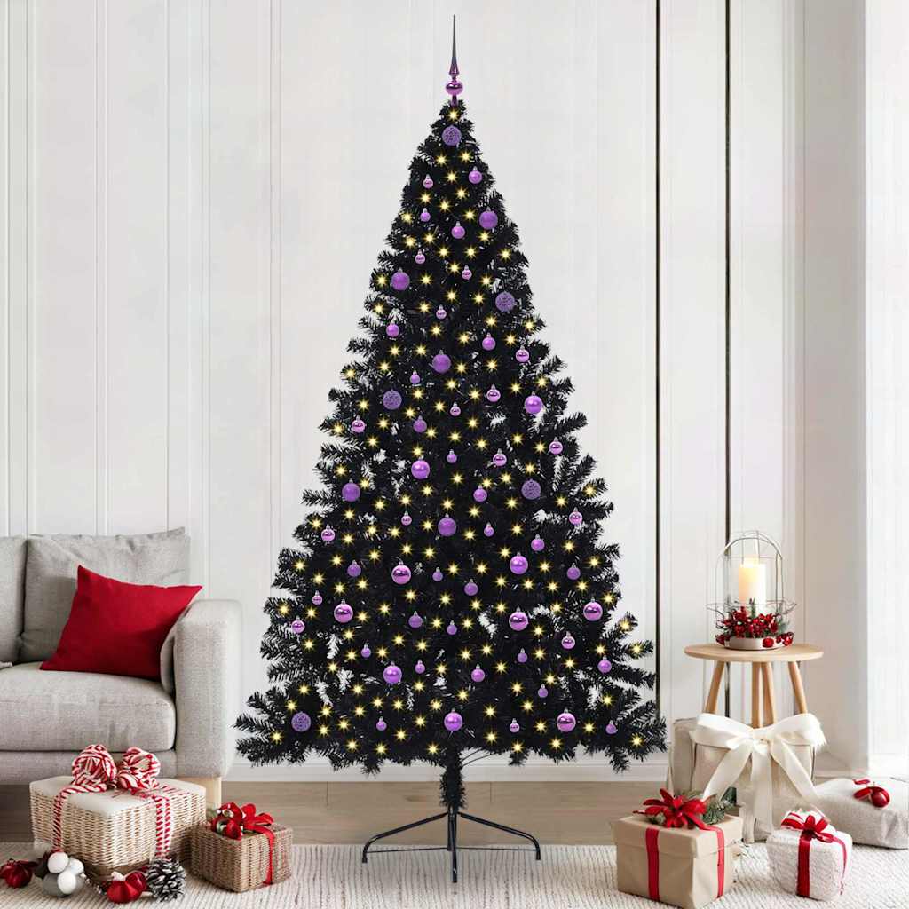 Künstlicher vorbeleuchteter Weihnachtsbaum Schwarz 240 cm PVC