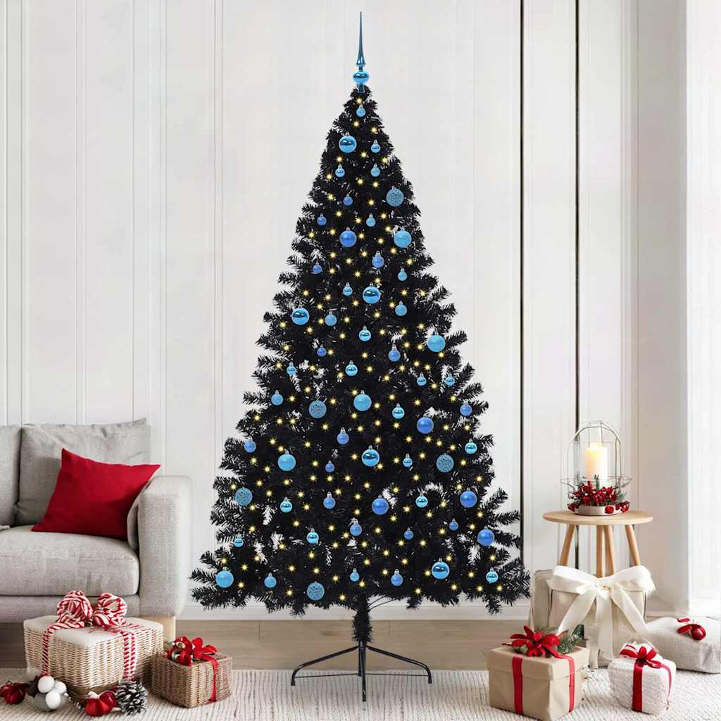 Künstlicher vorbeleuchteter Weihnachtsbaum Schwarz 240 cm PVC