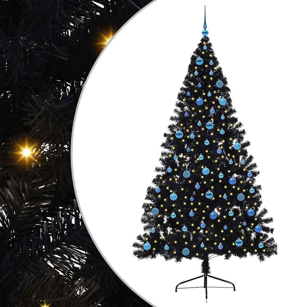 Künstlicher vorbeleuchteter Weihnachtsbaum Schwarz 240 cm PVC