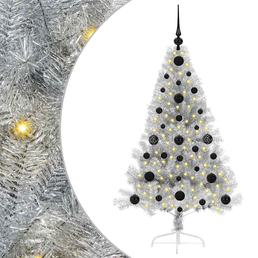 Künstlicher vorbeleuchteter Weihnachtsbaum Silber 120 cm