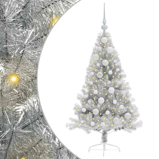 Künstlicher vorbeleuchteter Weihnachtsbaum Silber 120 cm