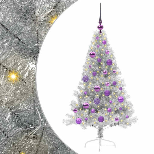 Künstlicher vorbeleuchteter Weihnachtsbaum Silber 120 cm