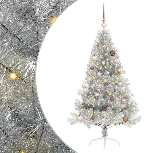 Künstlicher vorbeleuchteter Weihnachtsbaum Silber 150 cm PET