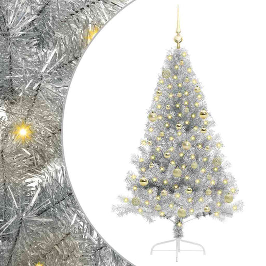 Künstlicher vorbeleuchteter Weihnachtsbaum Silber 150 cm