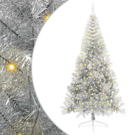 Künstlicher vorbeleuchteter Weihnachtsbaum Silber 210 cm PET