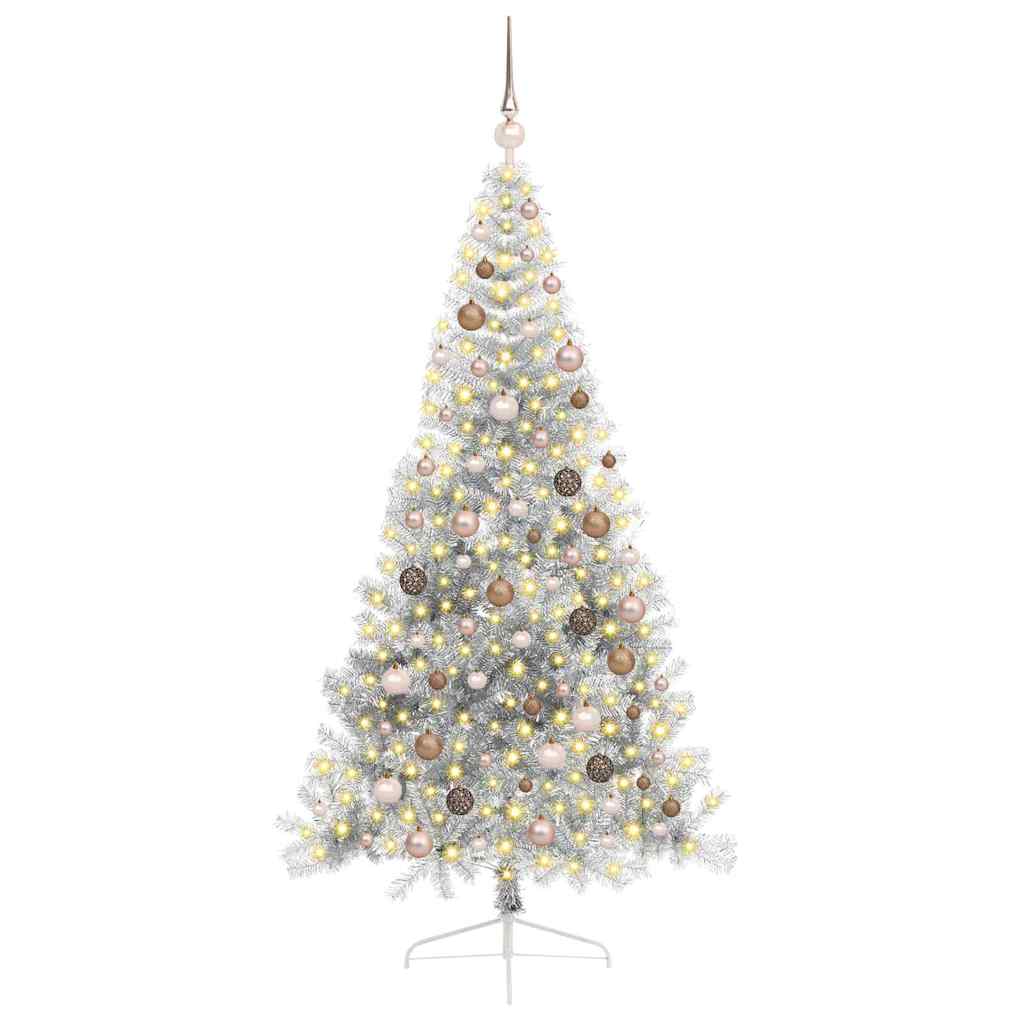 Künstlicher vorbeleuchteter Weihnachtsbaum Silber 210 cm PET