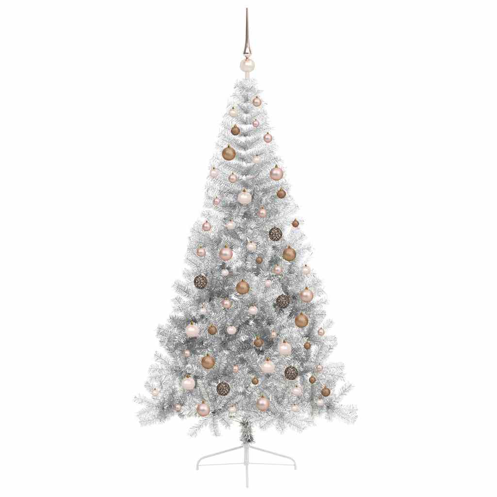 Künstlicher vorbeleuchteter Weihnachtsbaum Silber 210 cm PET