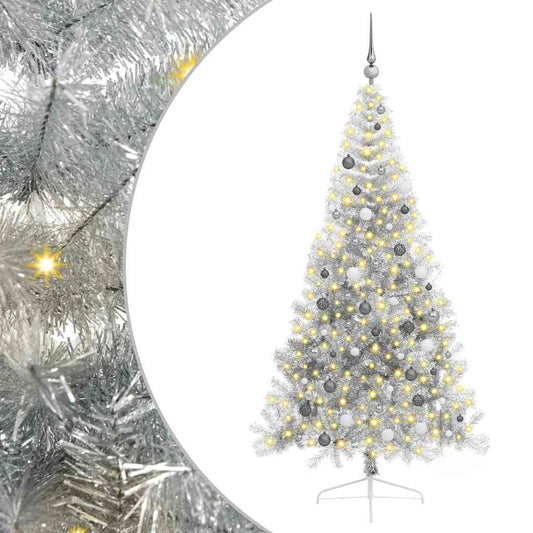 Künstlicher vorbeleuchteter Weihnachtsbaum Silber 210 cm PET