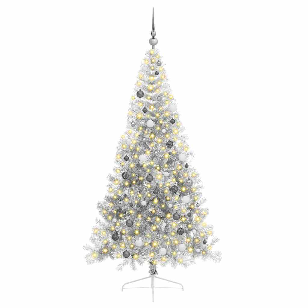 Künstlicher vorbeleuchteter Weihnachtsbaum Silber 210 cm PET