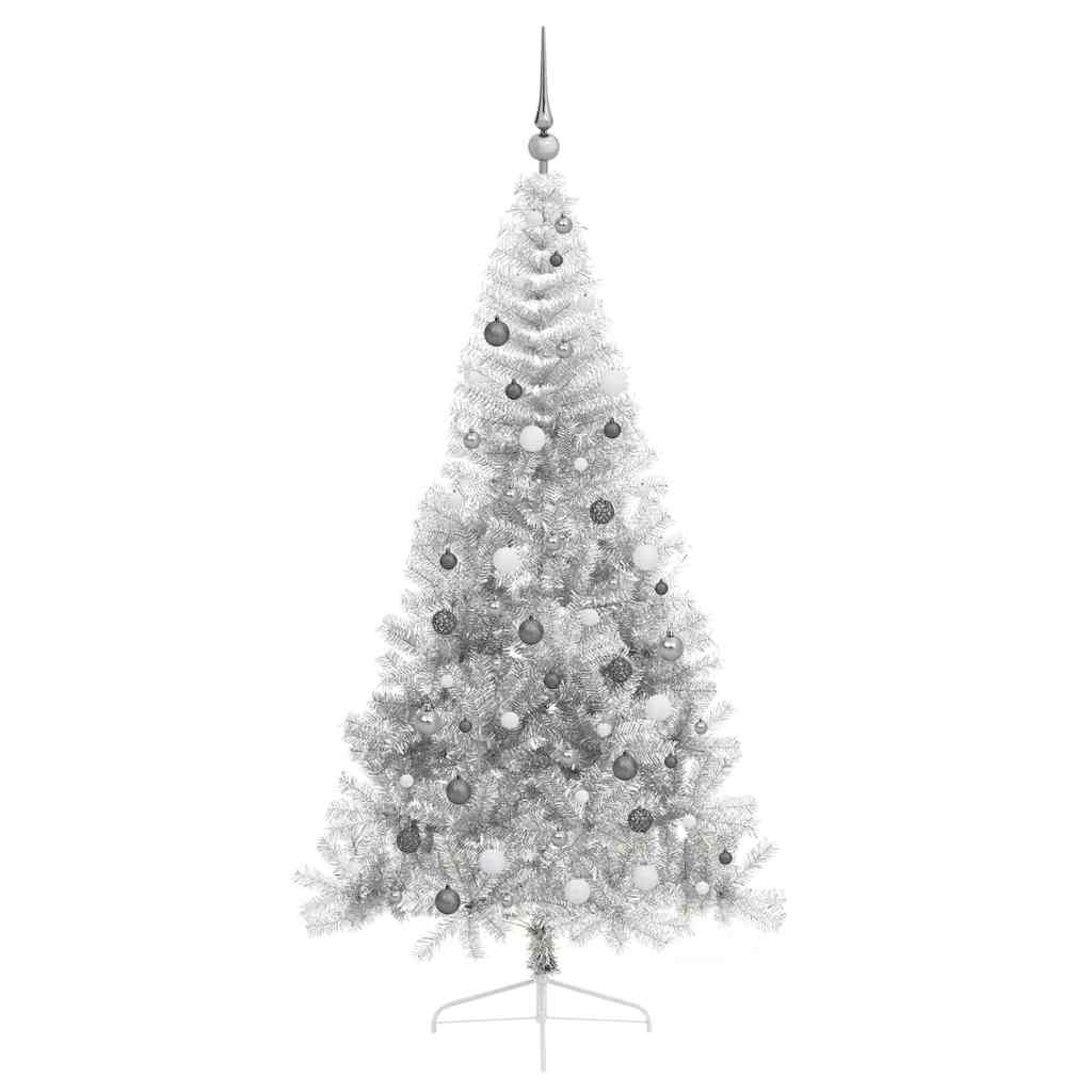 Künstlicher vorbeleuchteter Weihnachtsbaum Silber 210 cm PET