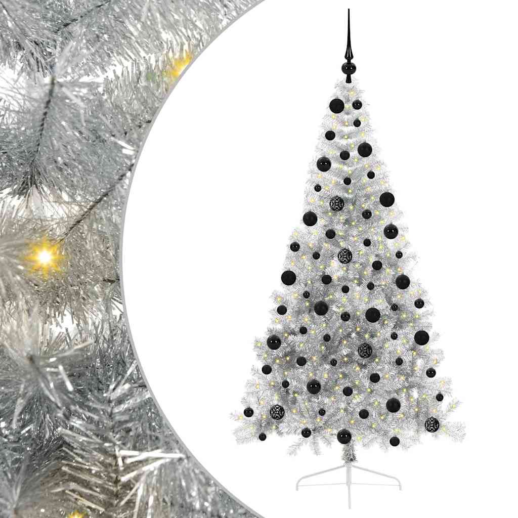 Künstlicher vorbeleuchteter Weihnachtsbaum Silber 210 cm PET
