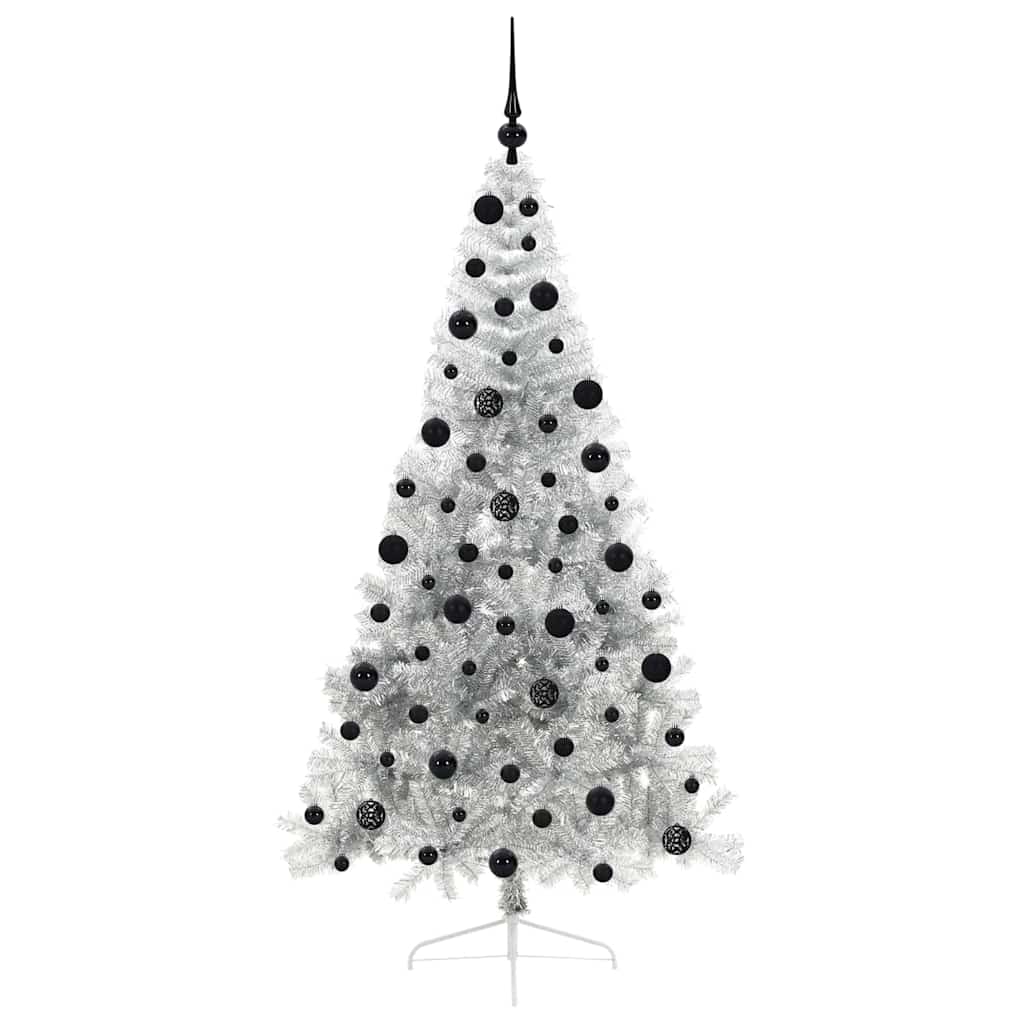 Künstlicher vorbeleuchteter Weihnachtsbaum Silber 210 cm PET