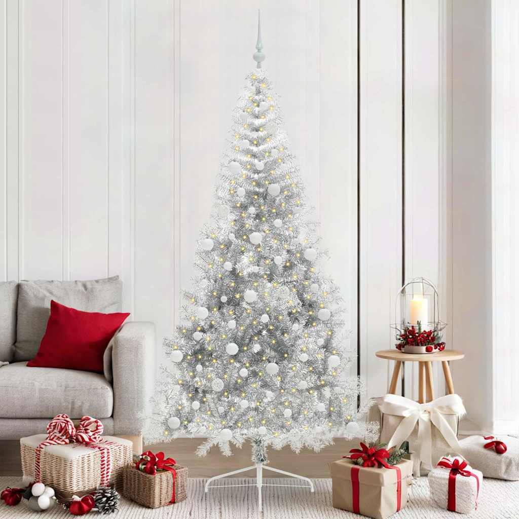 Künstlicher vorbeleuchteter Weihnachtsbaum Silber 210 cm PET
