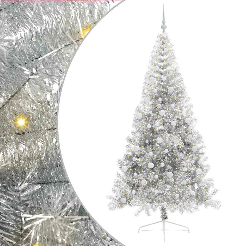 Künstlicher vorbeleuchteter Weihnachtsbaum Silber 210 cm PET