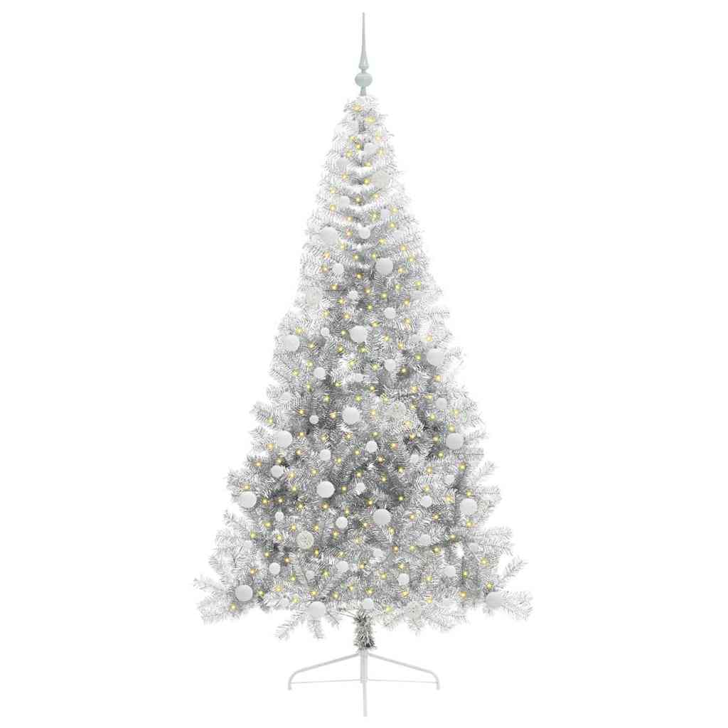 Künstlicher vorbeleuchteter Weihnachtsbaum Silber 210 cm PET