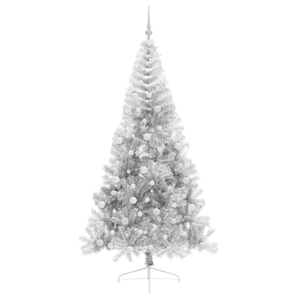 Künstlicher vorbeleuchteter Weihnachtsbaum Silber 210 cm PET
