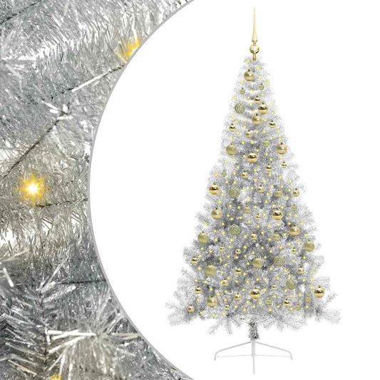 Künstlicher vorbeleuchteter Weihnachtsbaum Silber 210 cm