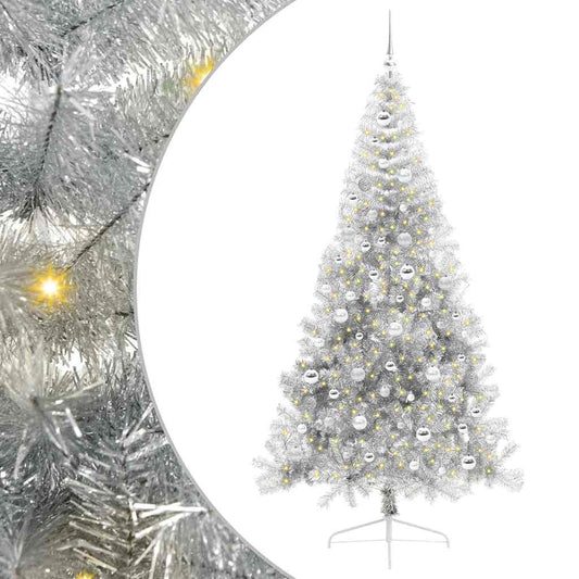 Künstlicher vorbeleuchteter Weihnachtsbaum Silber 210 cm