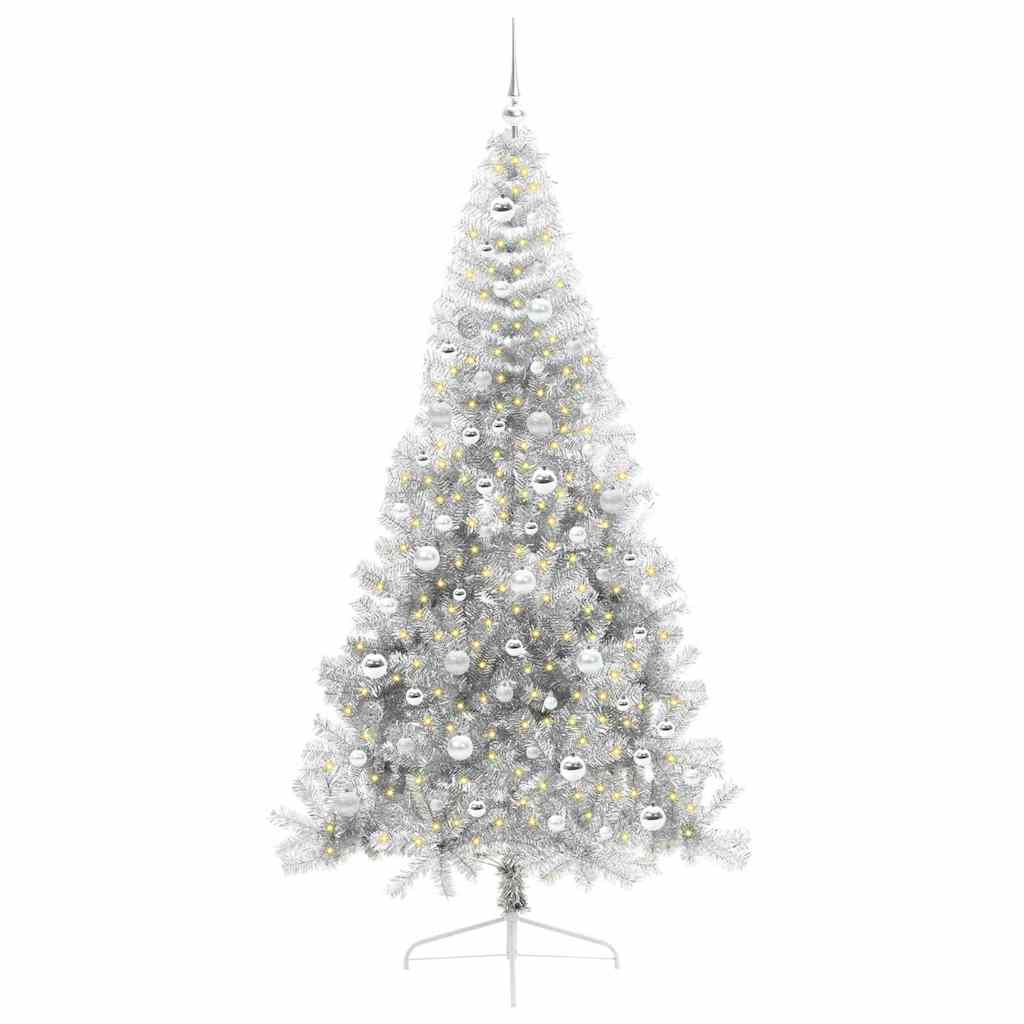 Künstlicher vorbeleuchteter Weihnachtsbaum Silber 210 cm PET