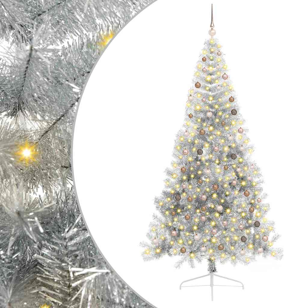 Künstlicher vorbeleuchteter Weihnachtsbaum Silber 240 cm PET