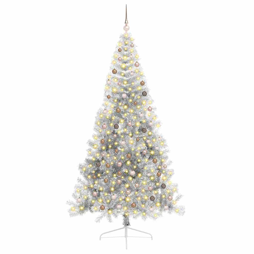 Künstlicher vorbeleuchteter Weihnachtsbaum Silber 240 cm PET