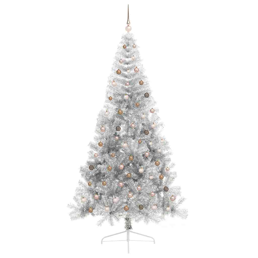 Künstlicher vorbeleuchteter Weihnachtsbaum Silber 240 cm PET