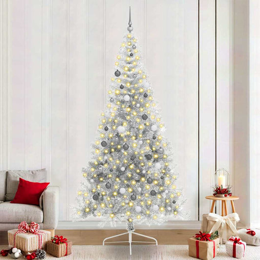 Künstlicher vorbeleuchteter Weihnachtsbaum Silber 240 cm PET