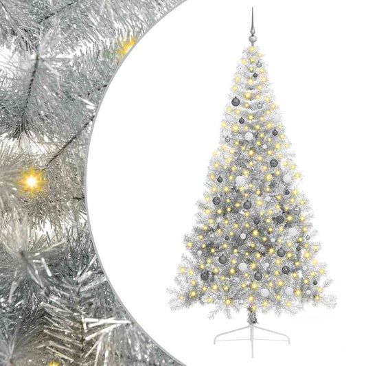Künstlicher vorbeleuchteter Weihnachtsbaum Silber 240 cm PET