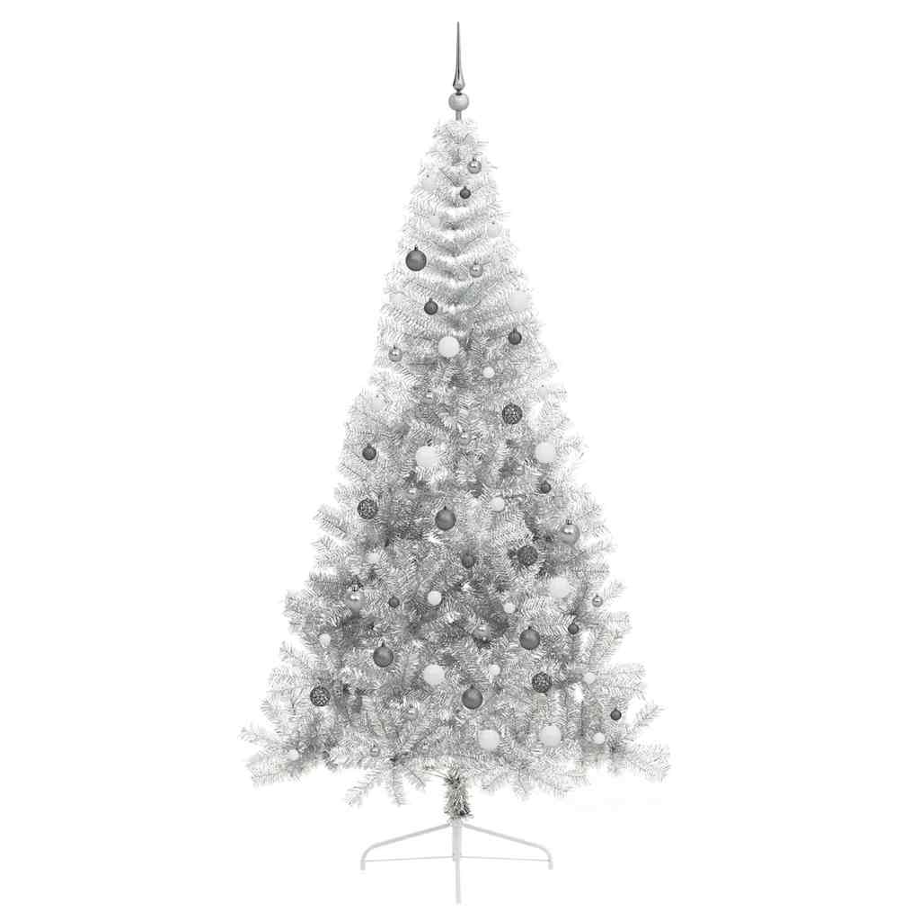 Künstlicher vorbeleuchteter Weihnachtsbaum Silber 240 cm PET
