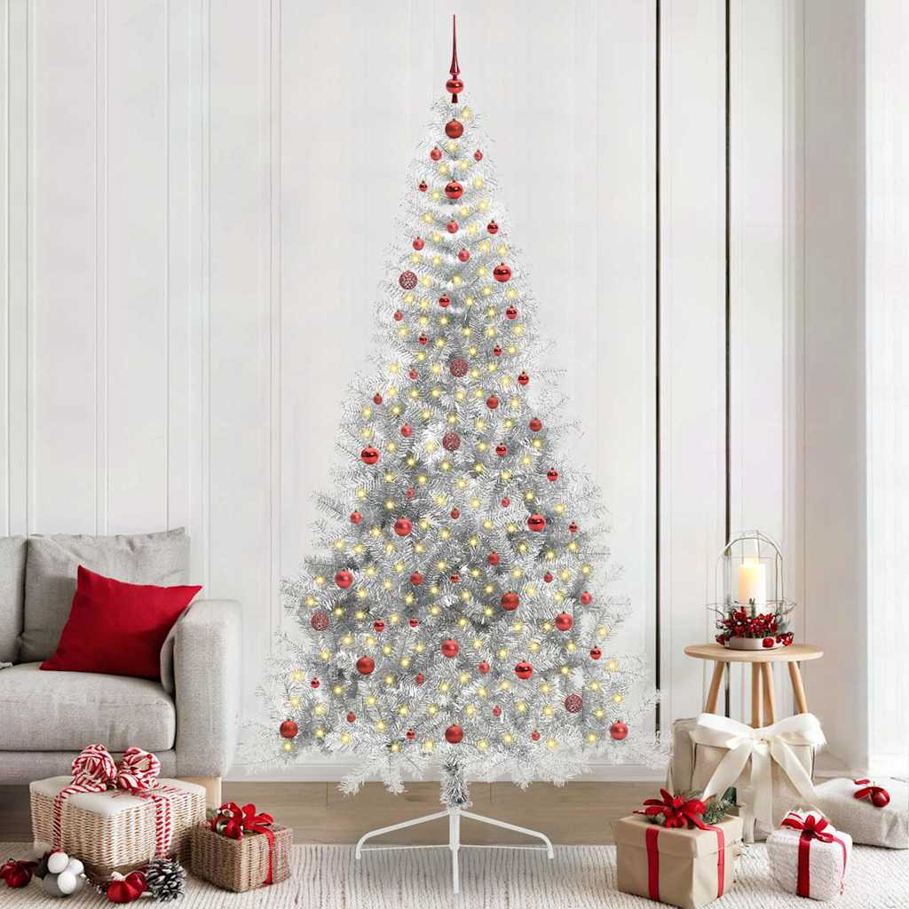 Künstlicher vorbeleuchteter Weihnachtsbaum Silber 240 cm PET