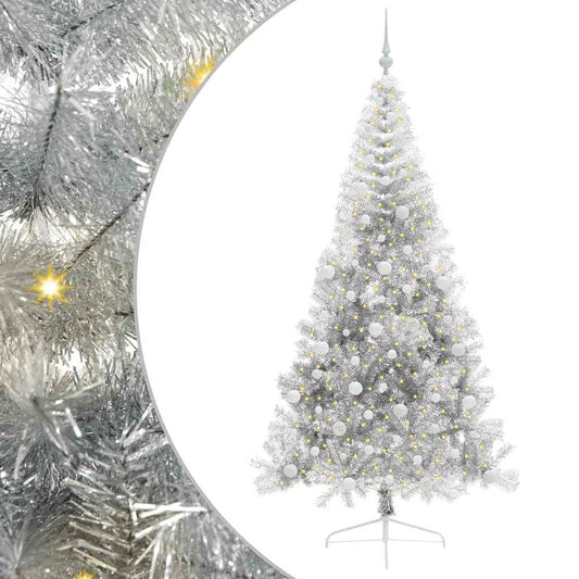 Künstlicher vorbeleuchteter Weihnachtsbaum Silber 240 cm