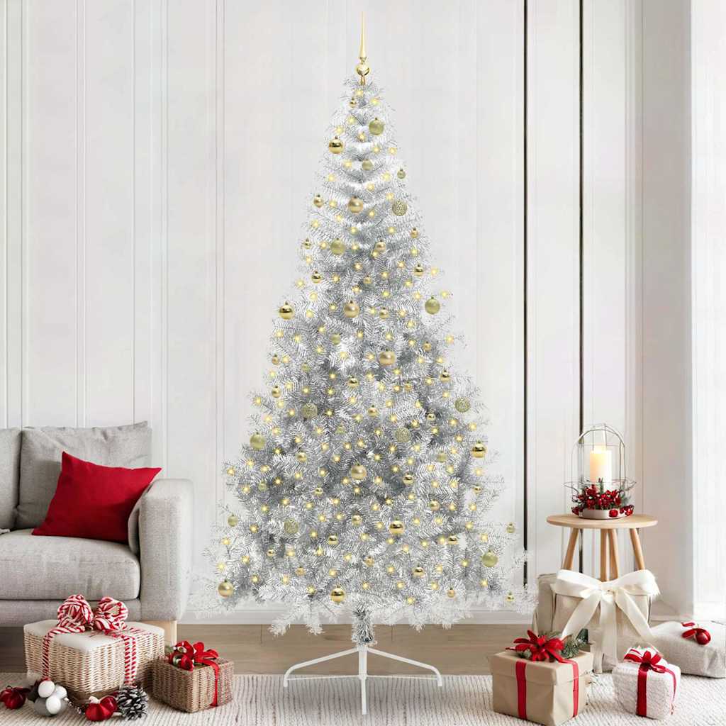 Künstlicher vorbeleuchteter Weihnachtsbaum Silber 240 cm PET