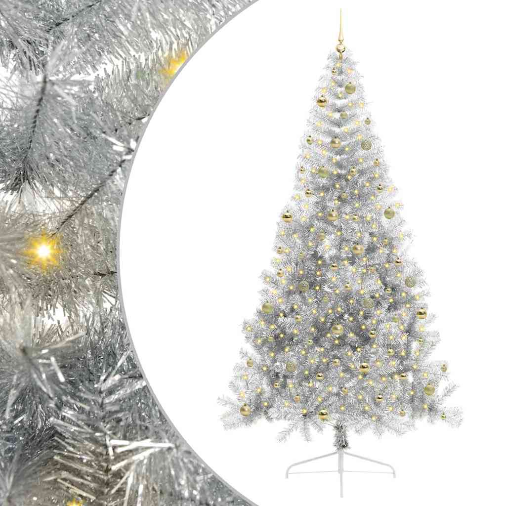 Künstlicher vorbeleuchteter Weihnachtsbaum Silber 240 cm PET