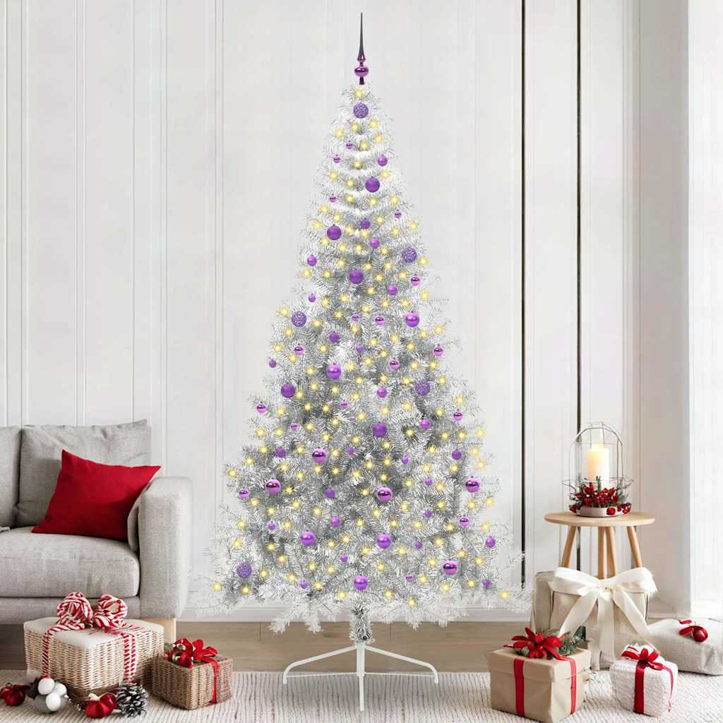 Künstlicher vorbeleuchteter Weihnachtsbaum Silber 240 cm PET